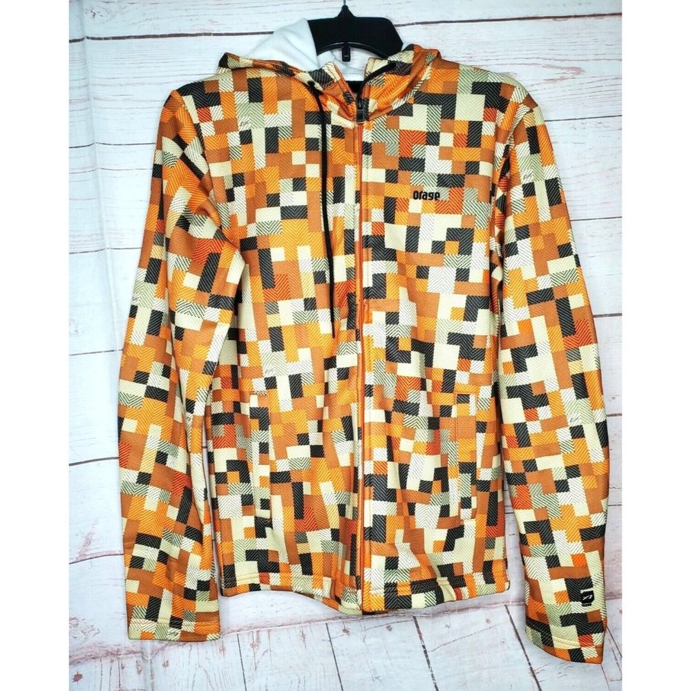 Rare Orage Color Block Full Zip Extra Small Unisex Hooded Drawstring Sweater